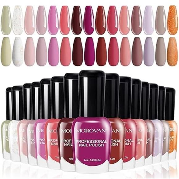 Fingernail Nail Polish Set - 15 Color Pink Quick Dry Air-Dry Nail Polish Pack - Picture 8 of 8